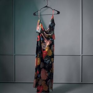 Black Floral Slip Maxi Dress with Multicolor Blooms